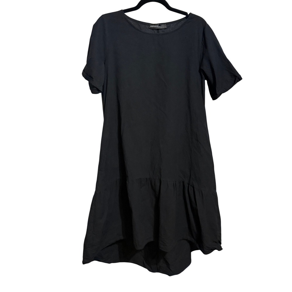 Zanzea‎ Black T Shirt Dress Ruffle Hi Lo Hem Midi Sz L